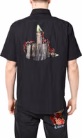 Black Printed Short Sleeves Collared Men Casual Shirt 3