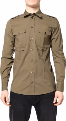 Brown Cotton Stretch Casual Long Sleeves Shirt