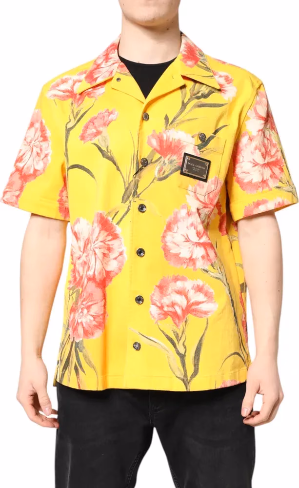 Yellow Floral Men Button Down Casual Shirt
