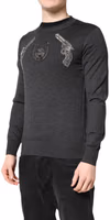 Gray Embroidery Knit Men Pullover Sweater 2