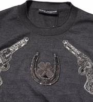 Gray Embroidery Knit Men Pullover Sweater 4