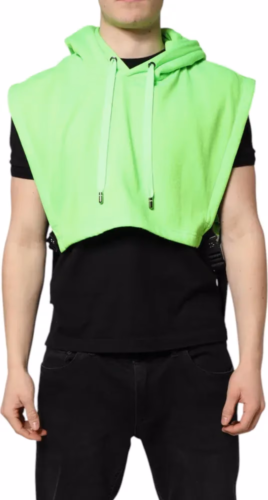 Green Polyester Hooded Sportswear Vest Sweater