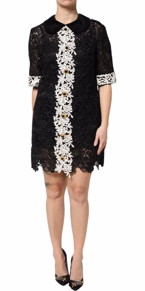 Black Floral Lace Embellished Mini Dress