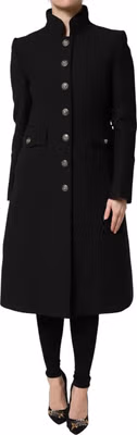 Black Wool Single Breasted Trench Coat Jacket