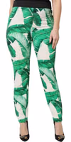 White Green Leaf High Waist Pants 1