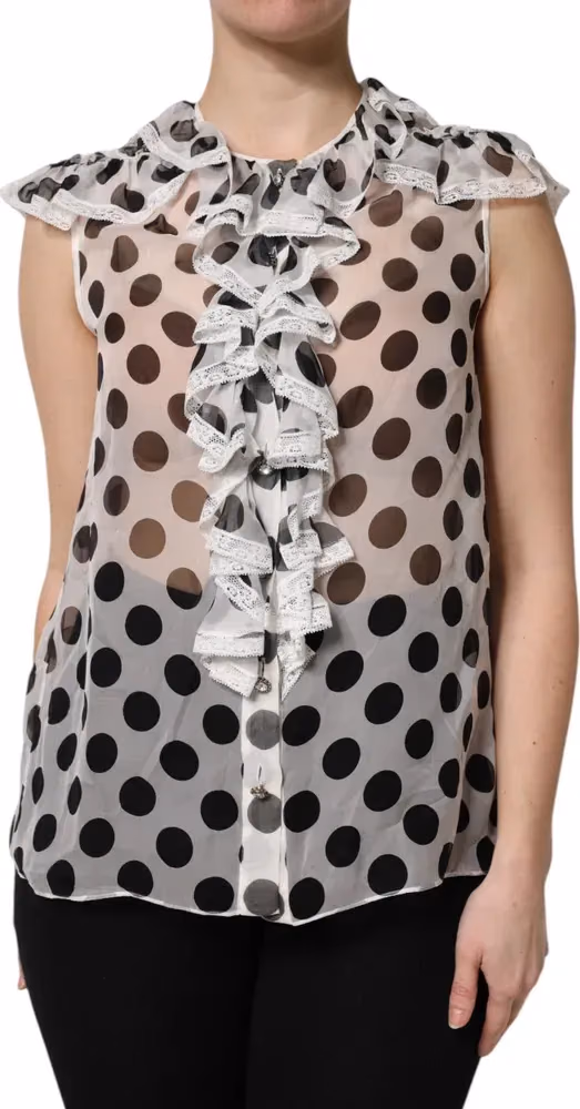 White Black Polka Dot Cotton Sleeveless Top