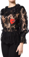 Black Cotton Floral Lace Women Blouse Top 2