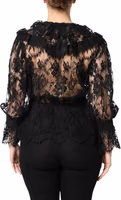 Black Cotton Floral Lace Women Blouse Top 3