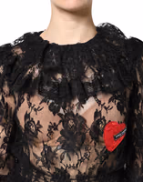 Black Cotton Floral Lace Women Blouse Top 4