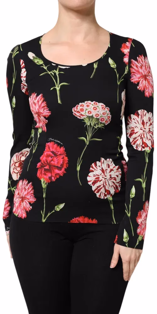 Black Floral Long Sleeve Women Blouse Top