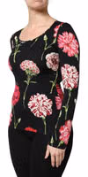 Black Floral Long Sleeve Women Blouse Top 2