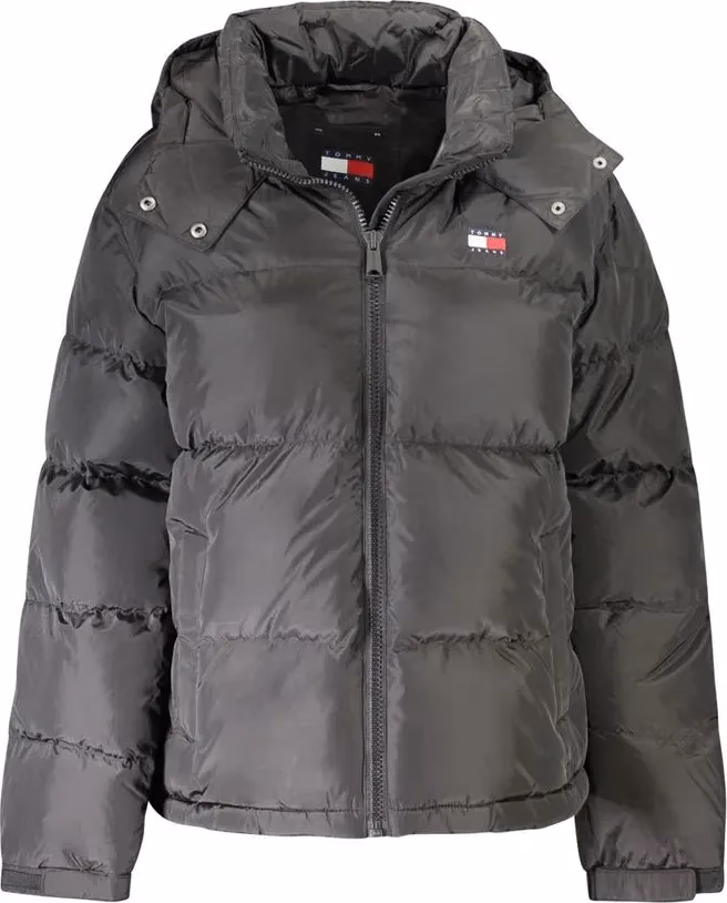 "Black Polyester Women Jacket with Removable Hood"