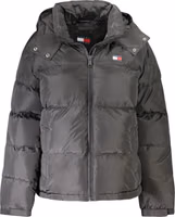 "Black Polyester Women Jacket with Removable Hood" 1