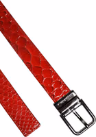 Red Exotic Leather Brass Metal Buckle Belt 5