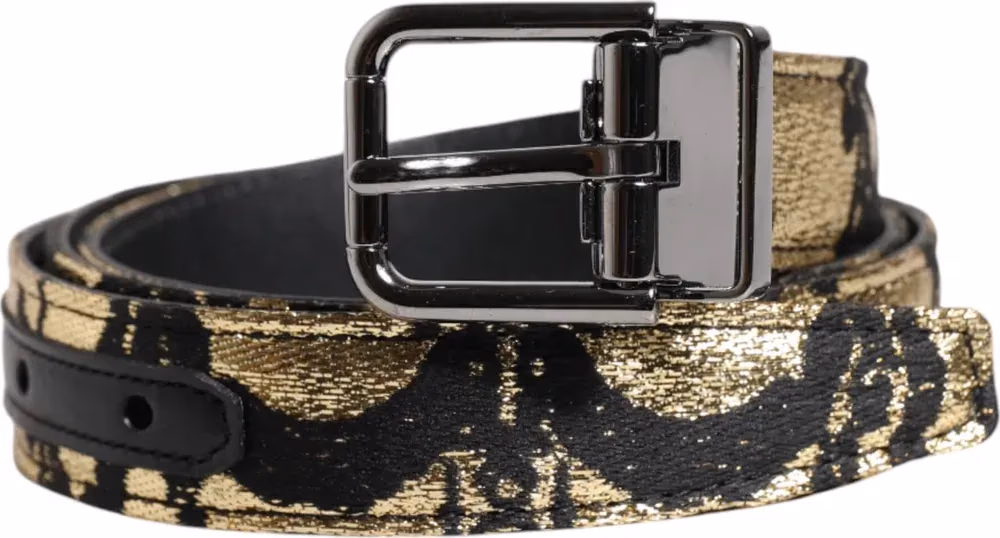 Multicolor Jacquard Leather Metal Buckle Belt