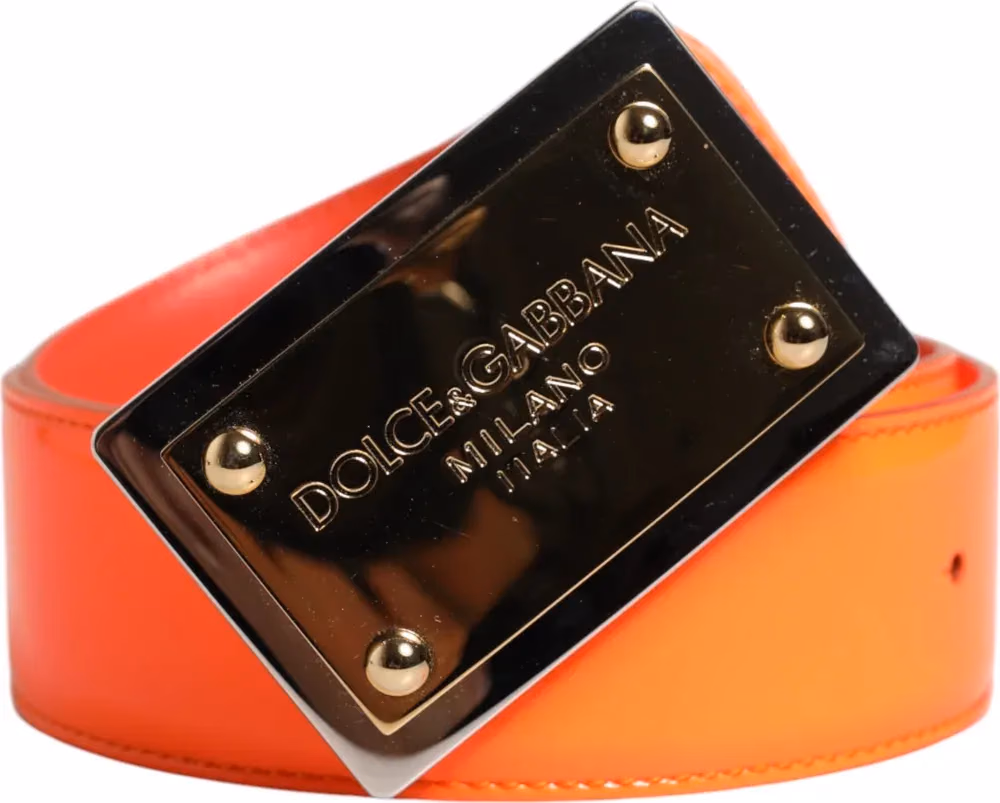 Orange Gold Tone Metal Logo Buckle Belt