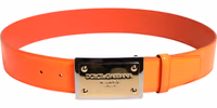 Orange Gold Tone Metal Logo Buckle Belt 2