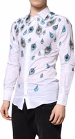 White Cotton Feather Print GOLD Dress Shirt 2