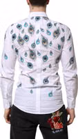 White Cotton Feather Print GOLD Dress Shirt 3