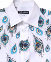 White Cotton Feather Print GOLD Dress Shirt 4