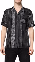 Black Silk Floral Print Short Sleeves Shirt 1