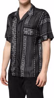 Black Silk Floral Print Short Sleeves Shirt 2