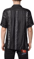 Black Silk Floral Print Short Sleeves Shirt 3