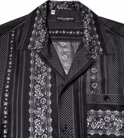 Black Silk Floral Print Short Sleeves Shirt 4