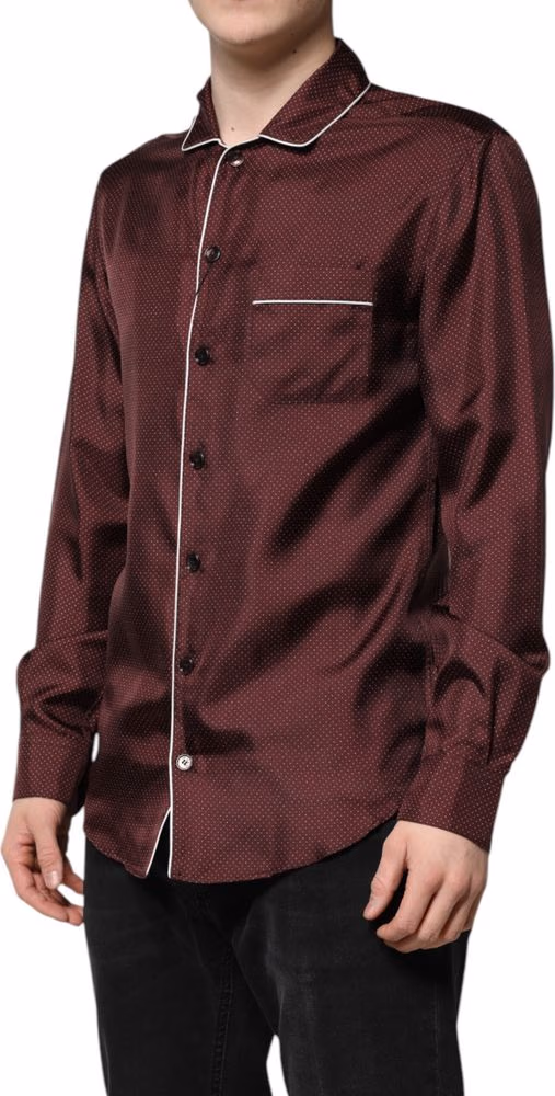 Burgundy Silk Dotted Long Sleeves Shirt