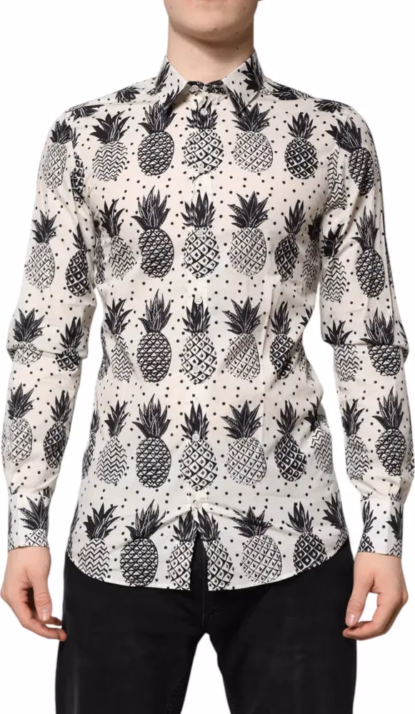 White Pineapple Print Long Sleeve GOLD Shirt