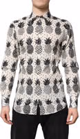 White Pineapple Print Long Sleeve GOLD Shirt 1