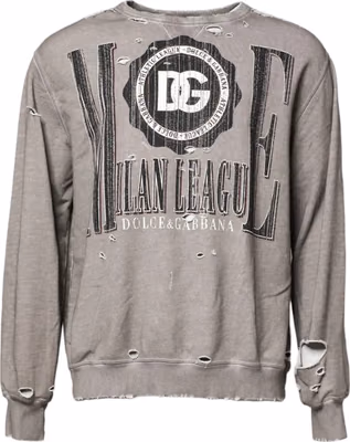 Gray Logo Print Crew Neck Pullover Sweater