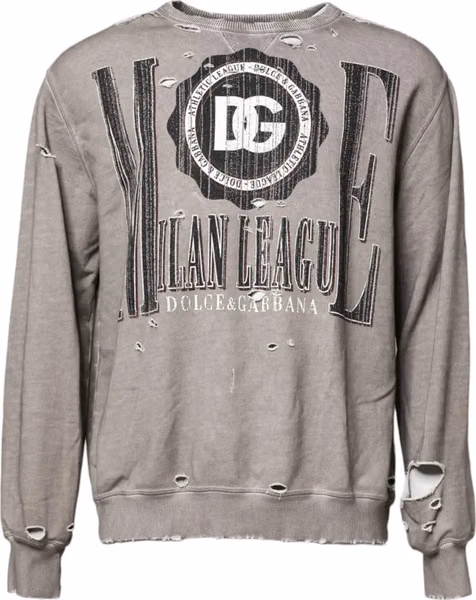 Gray Logo Print Crew Neck Pullover Sweater