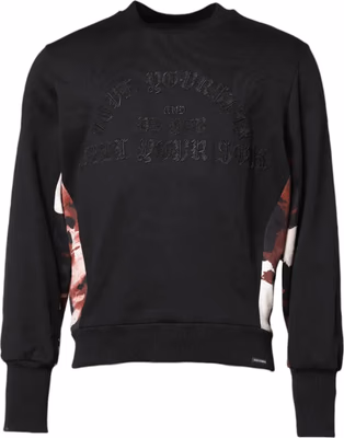 Black Embroidered Crew Neck Pullover Sweater