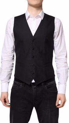 Black Wool Waistcoat Dress Formal Vest