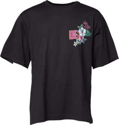 Black DG Floral Print Crew Neck T-shirt