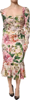 Pink Floral Silk Fit And Flared Midi Dress 1