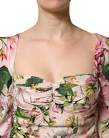 Pink Floral Silk Fit And Flared Midi Dress 4