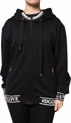 Black Cotton Hooded Full Zip Sweatshirt Sweater