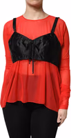 Red Black Bustier Detailing Long Sleeves Top 1
