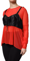 Red Black Bustier Detailing Long Sleeves Top 2