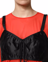 Red Black Bustier Detailing Long Sleeves Top 4