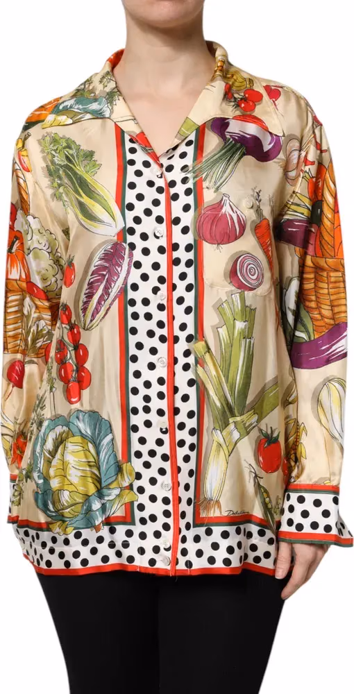 Multicolor Vegetables Silk Long Sleeves Top