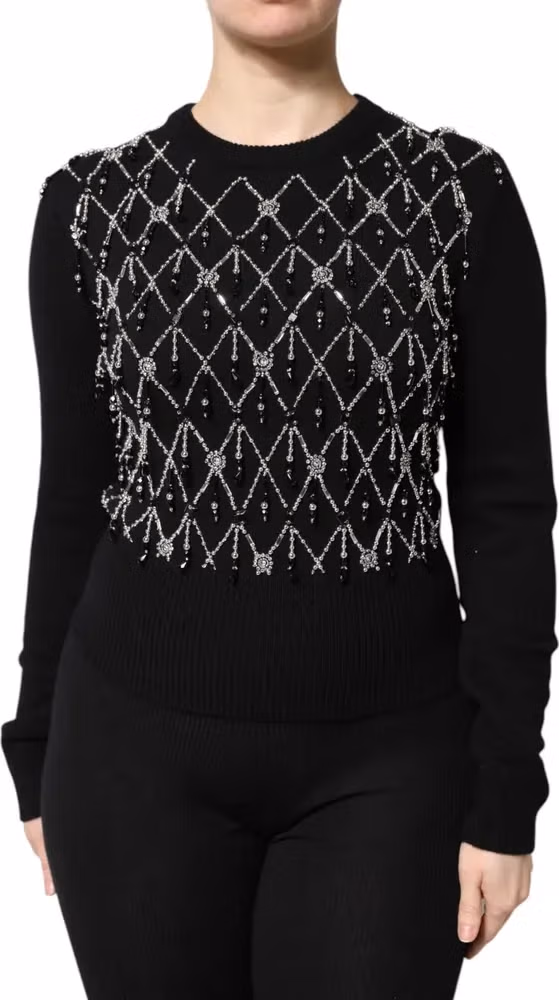Black Cashmere Embellished Long Sleeves Top