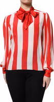 Red White Stripes Ascot Collar Blouse Top 1