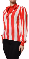 Red White Stripes Ascot Collar Blouse Top 2