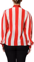 Red White Stripes Ascot Collar Blouse Top 3