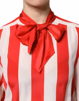 Red White Stripes Ascot Collar Blouse Top 4