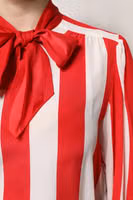 Red White Stripes Ascot Collar Blouse Top 5