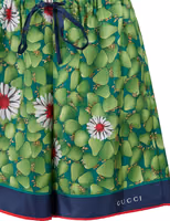 Green Flower Printed Silk Shorts 2